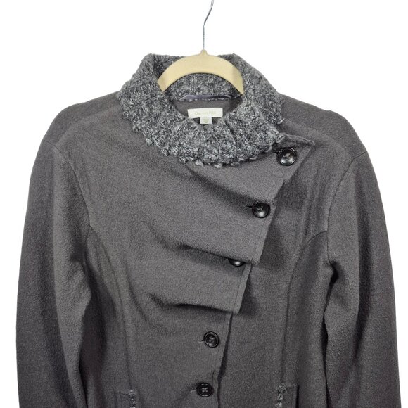 Garnet Hill Jacket Womens 6 Gray Boiled Wool Sweater Long Sleeve Ruffled Pockets - Picture 3 of 8